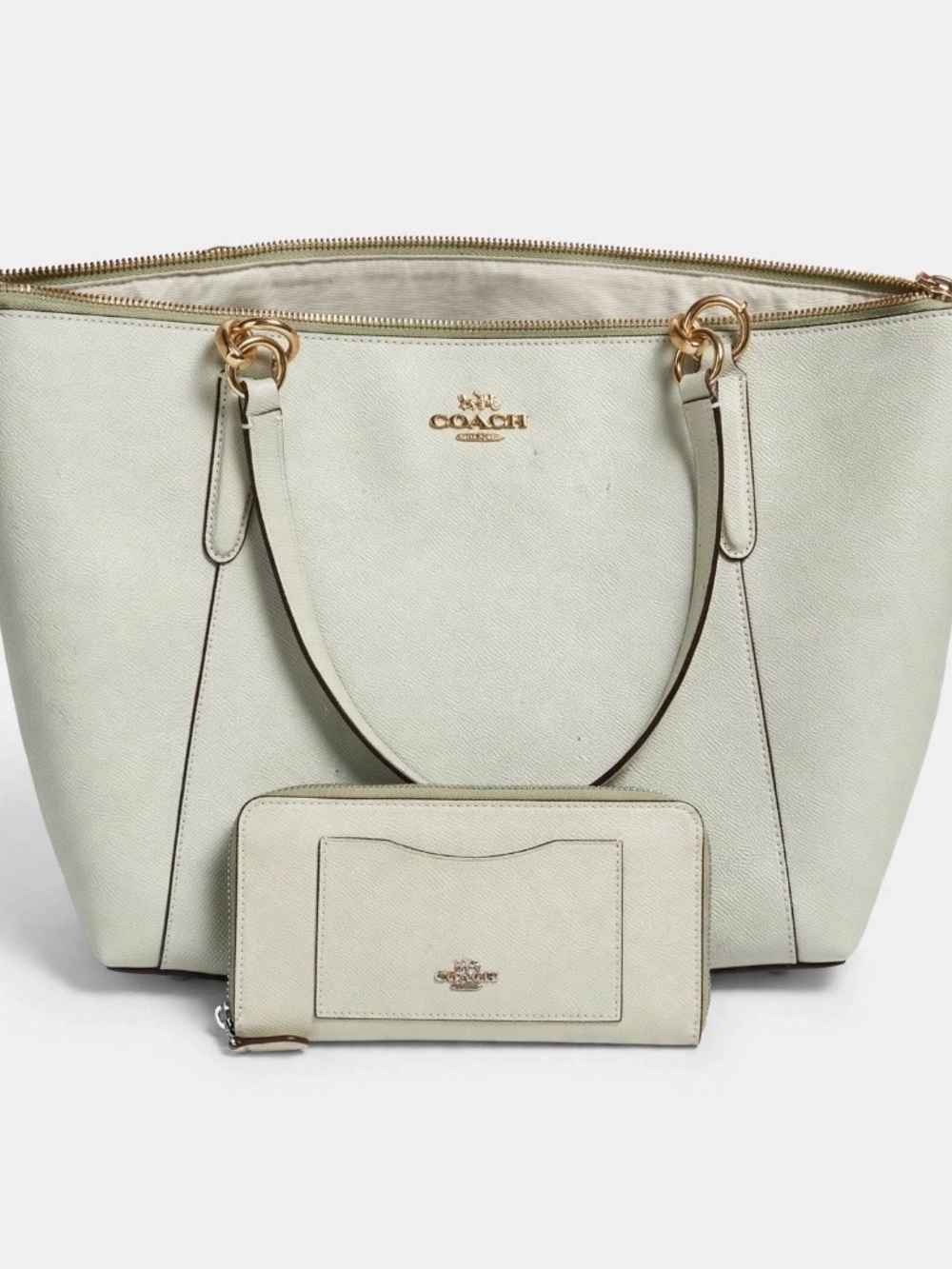 Coach Pebbled Leather Tote in Sage Green with Gold Hardware - Picture 2 of 4